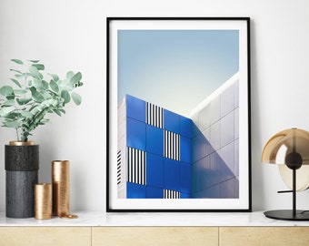 Architectural Wall Art, Building Photography Print, Digital Download, Blue Grey Abstract Photo, Large Printable Poster, Cityscape Wall Decor