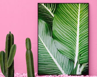 Palm Leaf Print, Digital Download, Green Leaf Tropical Wall Art, Botanical Print, Nature Photography, Coastal Decor, Large Printable Poster