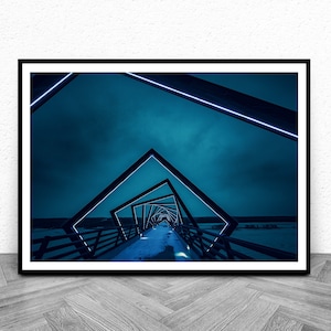 Abstract Art Print, Blue Neon Wall Art, Landscape Photography Print, Digital Download, Blue Abstract Photo Large Printable Modern Wall Decor