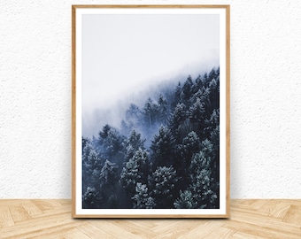 Foggy Forest Print, Forest Photography Digital Download, Nature Photography Large Printable Poster Misty Wilderness Wall Decor Pine Tree Art