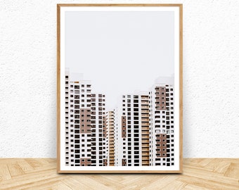 Skyline print digitale download, stadsgezicht muur kunst afdrukbare, moderne muurkunst, architecturale print, appartementdecor, stedelijke foto stadsafdrukken