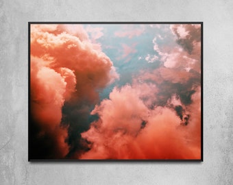 Wolk muurkunst, roze wolken blauwe hemel downloadbare kunstprint, kleurenfotografie afdrukbare, minimalistische poster instant digitaal afdrukbaar decor
