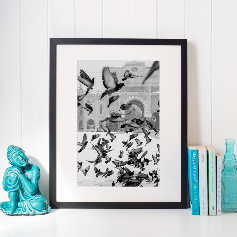 Bird Print, Black and White Printable Art, Instant Download, Flock of Birds Wall Art, Flying Pigeon Photography Print, Monochrome Decor image 8