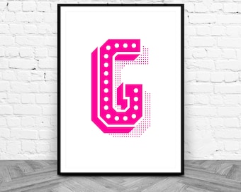 G Initial Print, Pink Letter Print, Typography Wall Art, Printable Letter Poster, Digital Download, Minimalist Wall Decor Monogram G Artwork