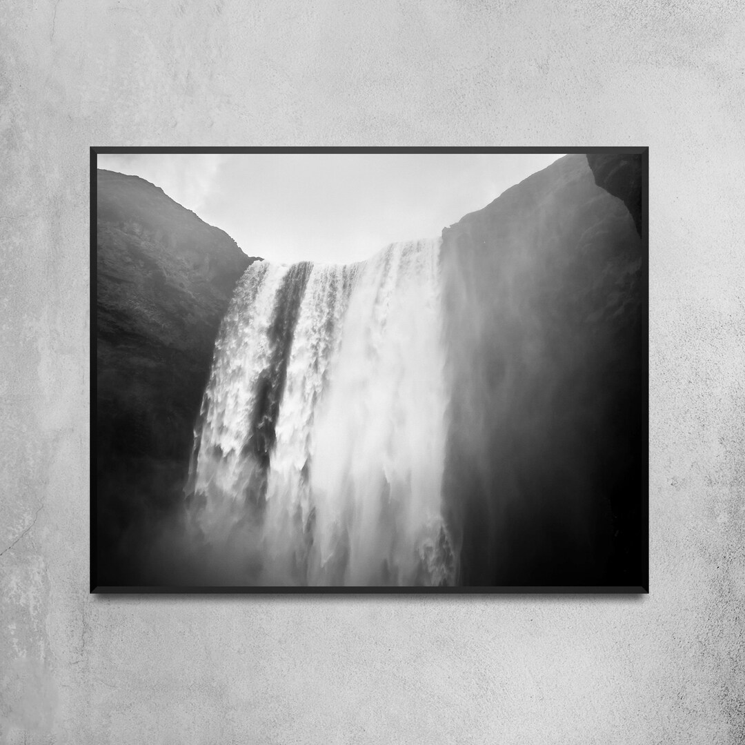 Waterfall Wall Art, Black and White Photography Print, Landscape