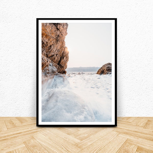 Coastal Wall Art Print, Instant Digital Download, Ocean Photography, Large Printable Poster, Rocky Cliff Seascape Print, Surf Beach Decor