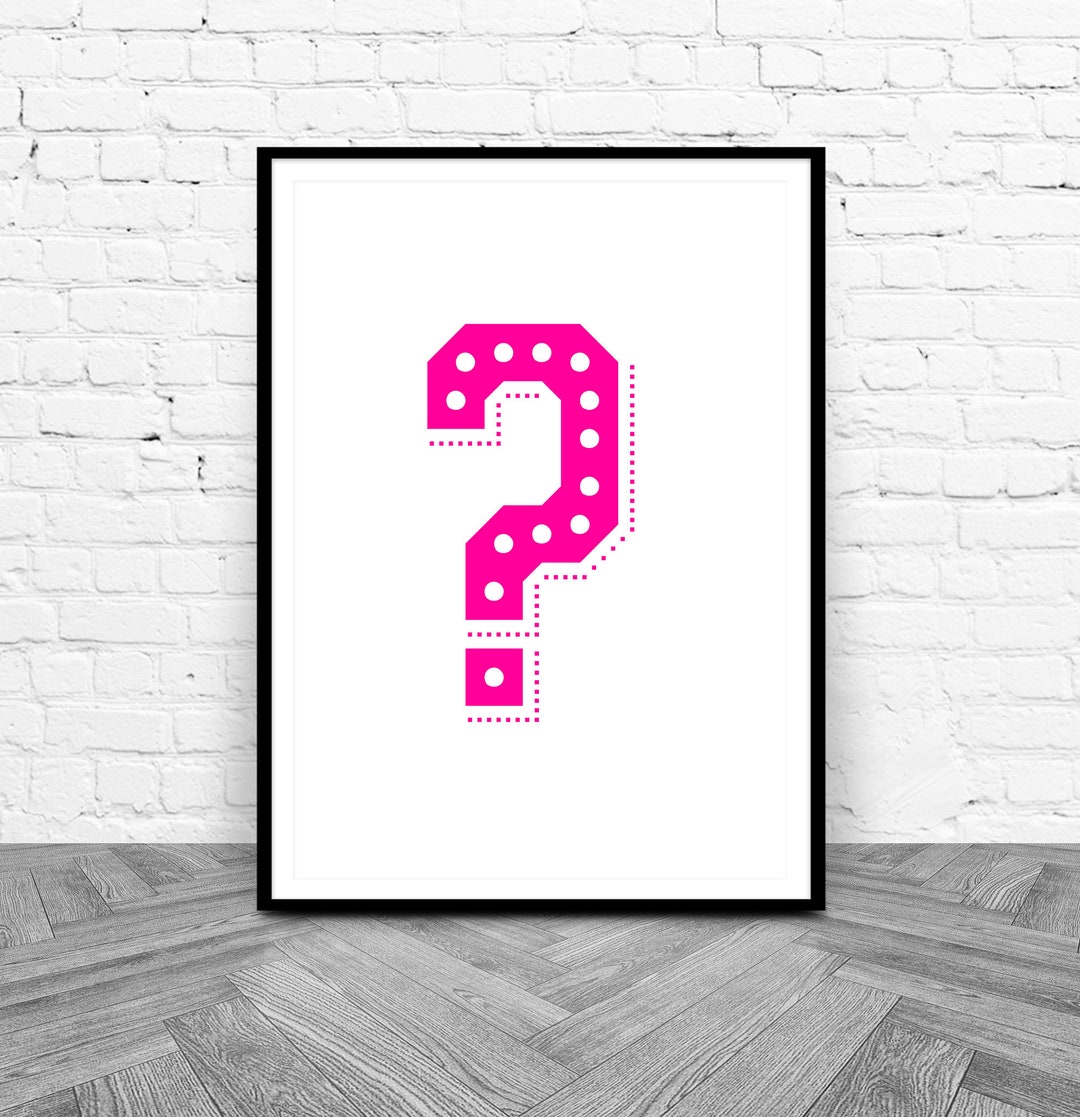 Question Mark Print, Bright Pink Letter Poster, Typography Artwork ...