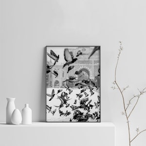 Bird Print, Black and White Printable Art, Instant Download, Flock of Birds Wall Art, Flying Pigeon Photography Print, Monochrome Decor image 3