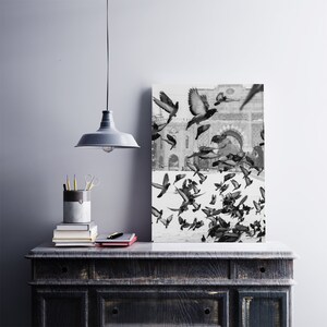 Bird Print, Black and White Printable Art, Instant Download, Flock of Birds Wall Art, Flying Pigeon Photography Print, Monochrome Decor image 7