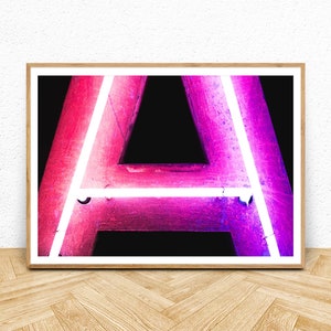 Neon Sign Print Instant Download, Pink Letter A Wall Art, Abstract Photo Office Decor, Large Printable Poster, Neon Lights Modern Wall Decor