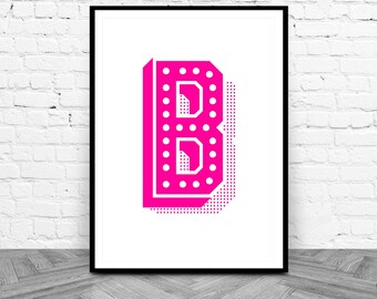 B Initial Printable, Pink Letter Wall Art, Minimalist Decor, Gallery Wall Ideas, Instant Download Letter B Print, Monogram Poster Typography