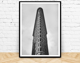 Flatiron Building Wall Art, Digital Download, Printable Art, New York City Print, Black and White Art Modern Photography Architecture Prints