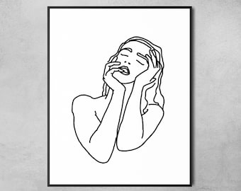 Fine Line Art, Woman Line Drawing Wall Art, Female Face Downloadable Art, Minimalist Wall Art, Abstract Art Print, Black White Print