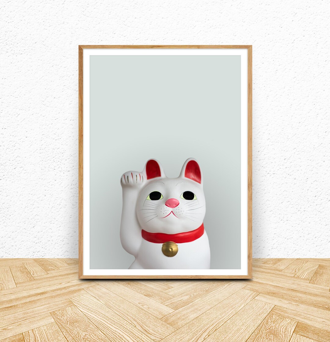 Lucky Cat Wall Art Print, Instant Digital Download, Maneki Neko Waving ...