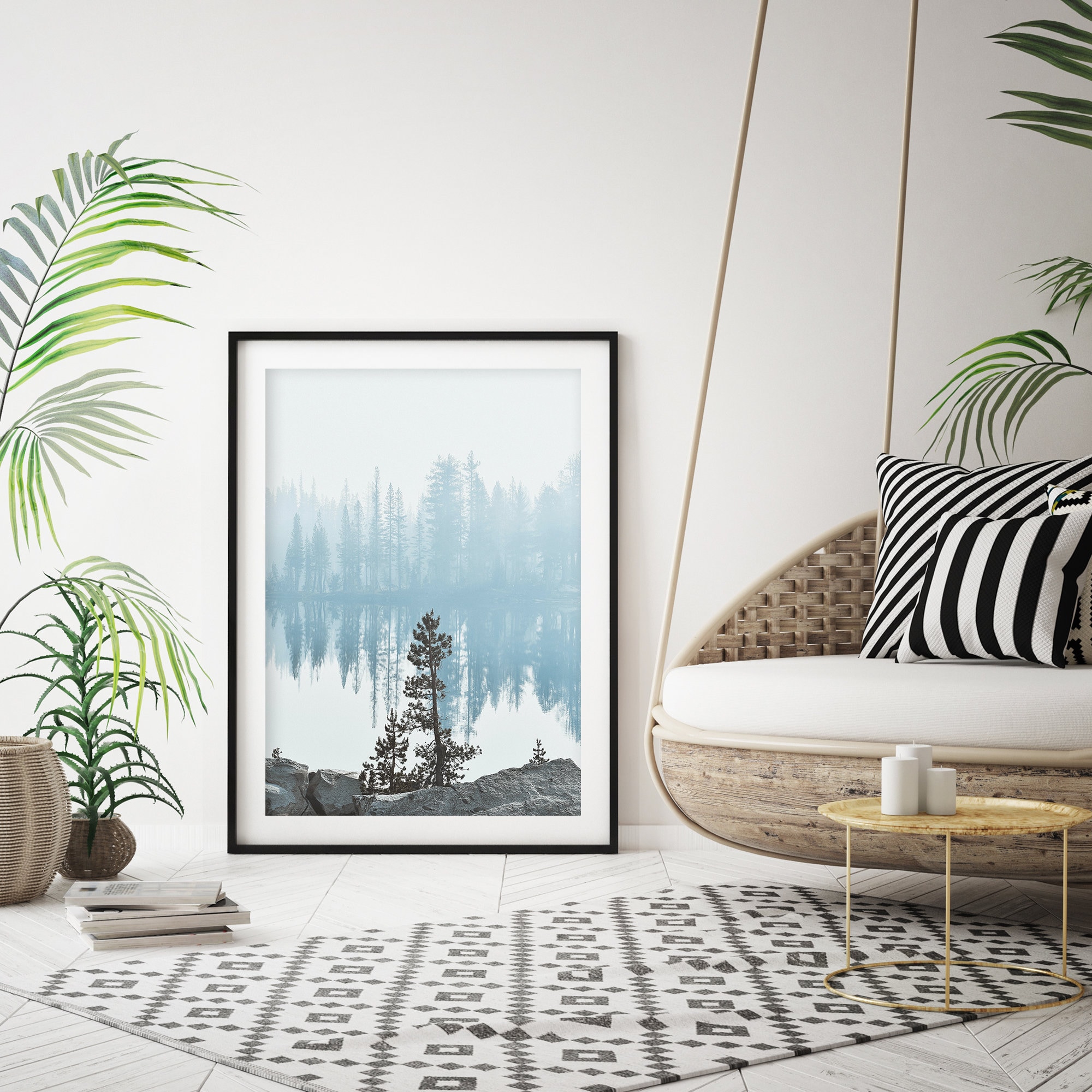 Lake Wall Art Misty Forest Landscape Art Print Digital | Etsy