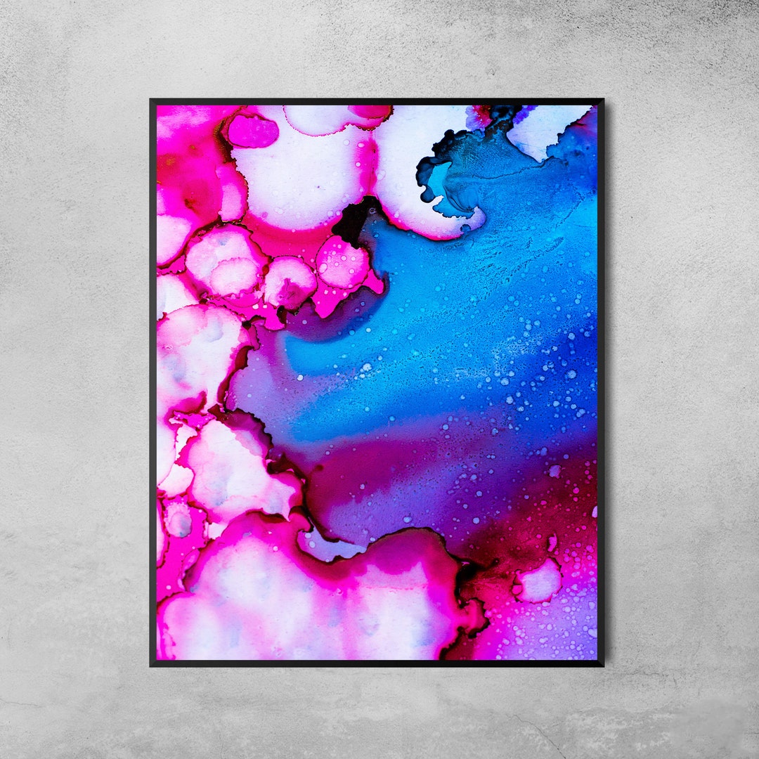 Abstract Wall Art, Blue Watercolor Art, Modern Wall Art, Pink Decor