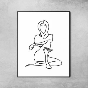 Seated Woman Line Drawing, Female Art Print, Fashion Art Sketch Print, Black White Print, Minimalist Wall Art, Naked Print, Single Line Art