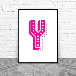 Y Initial Art Print, Instant Download, Typography Wall Art, Pink Letter Y Poster, Carnival Letter Art, Modern Alphabet Lettering Wall Decor