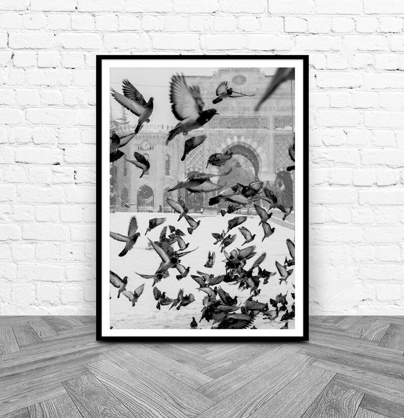 Bird Print, Black and White Printable Art, Instant Download, Flock of