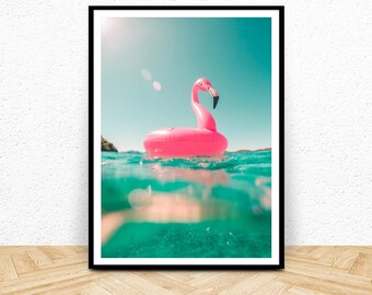 Flamingo Wall Art Print, Instant Digital Download, Ocean Photography, Large Printable Poster, Tropical Landscape Print, Flamingo Decor