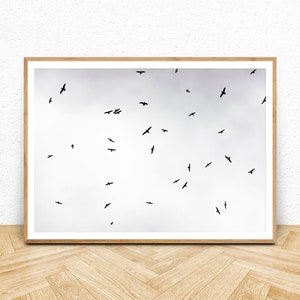 Flying Bird Print, Black and White Wall Art, Instant Download, Digital Art Poster, Black White Photography Printable, Grey Minimalist Decor