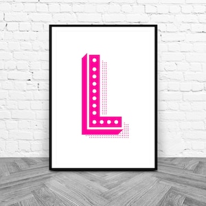Carta L impresión, Digital Descargar arte de la pared, Fuscia rosa monograma arte, festival carta L arte, negrita tipografía póster imprimible, inicial L