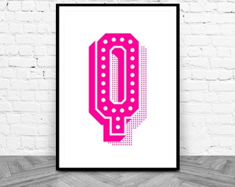 Q Letter Q Art Print, Digital Download, Monogram Q Poster, Alphabet Printable, Typography Wall Art, Minimalist Wall Decor Pink Letter Poster