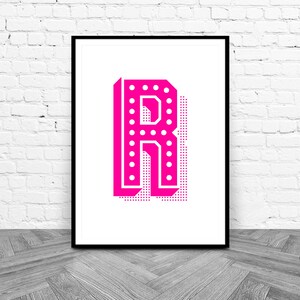 R Initial R Wall Art, Pink Letter R Print, Instant Download, Digital Printable Poster, Monogram Wall Decor, Alphabet Print, Typography Art