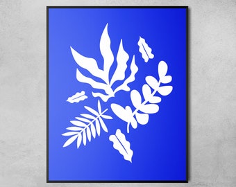 Matisse Print, Abstract Art Print, Matisse Blue Digital Print, White Blue Wall Art, Fern Print, Botanical Illustration, Minimalist Decor