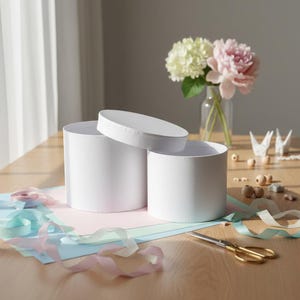 Geschenkbox | Verpackungsbox | Karton Box rund | Schachtel weiß mit Deckel zum Basteln und Bemalen | Blumenbox | Aufbewahrungsbox