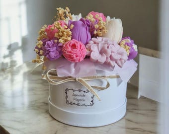 Blumenbouquet aus Kerzen | Blumenbox | Kerzenblumenstrauß | Hochzeitsgeschenk | Candlebouquet | handgemachte Sojakerzen