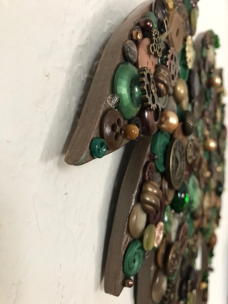 Dragon Button Wall Art on hand-cut wood design