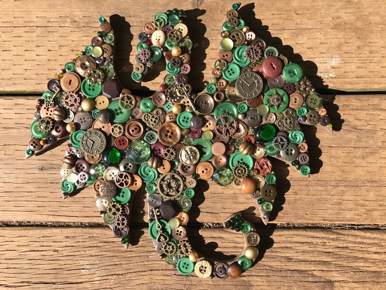 Dragon Button Wall Art on hand-cut wood design