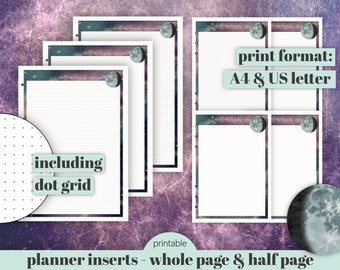 PRINTABLE universe and moon planner inserts/refills, lined/ruled, checkered/grid, dotted, blank, digital download for A4 & US letter