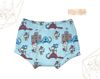 Bummie für Babys und Kinder Ritterburg hellblau / Windelhose / Shorts Baby / Sommerhose Baby / Kurze Hose / Geschenk Geburtstag