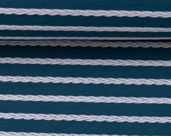 Ökotex Jacquard Jersey mit grafischem Muster in weiß/blau