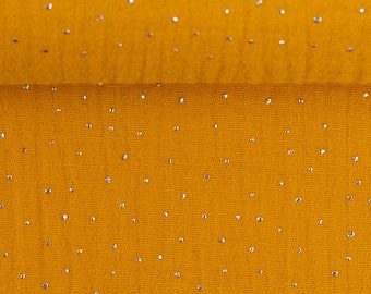 Ökotex Double Gauze, Musseline, Glitter Dots, Mustard Yellow