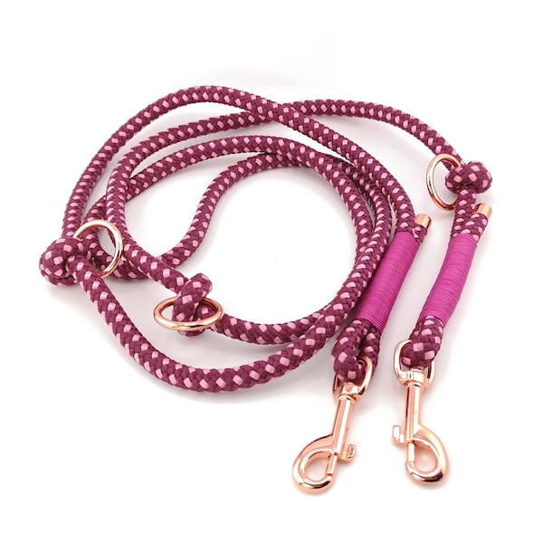 Tauleine | Dog leash | different lengths and thicknesses | Miscellaneous. Fittings | 3-way adjustable | berry/pink with pink rigging