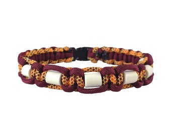 EM ceramic dog collar, aluminum buckle possible, EM-X ceramic, with name possible, dog collar, leash, bordeaux/yellow-orange-bordeaux patterned