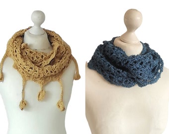 Foulard en lin au crochet / boucle d'été avec lin / foulard fleuri BELLE jaune / boucle sans fin femme / foulard en coton