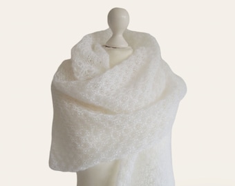 Brautstola weiß/wollweiß Lacestola, Mohairstola, Brautschal, Wedding Scarf, Strickstola, helles Ivory