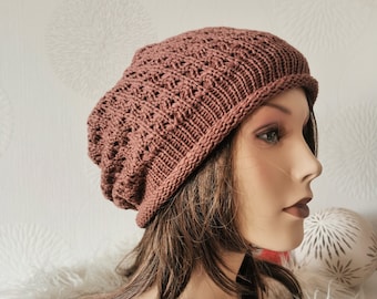 Light summer beanie brown / ladies knitted beanie / beanie with rolled edge, summer hat, ladies chunky beanie, scratch-free