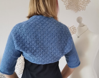 Ärmelschal gestrickt M/ hellblau Halbarm Shrug / Damen Sommer Bolero / chunky Schulterwärmer / Seelenwärmer aus weicher Wolle / kratzfrei