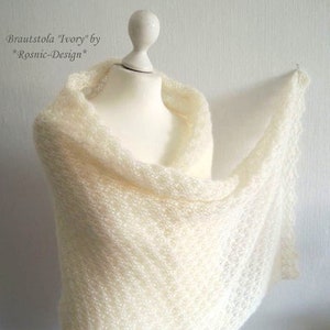 Bridal stole  "Ivory Creme " Mohair silk, bridal scarf, Lacestole, Wedding Shawl