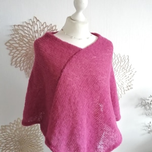 Alpaka Seide Poncho M, Damen, Strickponcho, Cape, Brautcape, Farbwahl, gestrickter Poncho, handgestrickt, feiner Sommerponcho beige schwarz