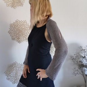 Grauer Ärmelschal / Bolero Langarm / gestrickter Shrug / Schulterwärmer / Seelenwärmer / Sommer Bolero mit Leinen für Damen M/L Bild 7