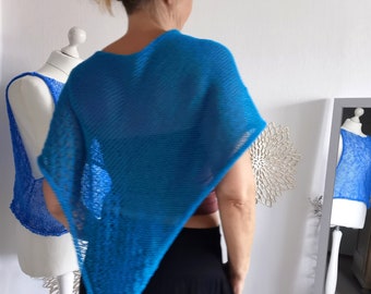 Poncho de verano cubre turquesa / capa de algodón / poncho de punto de mujer azul / poncho de festival en estilo boho