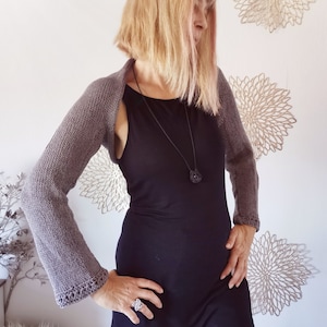 Grauer Ärmelschal / Bolero Langarm / gestrickter Shrug / Schulterwärmer / Seelenwärmer / Sommer Bolero mit Leinen für Damen M/L Bild 1