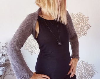 Grauer Ärmelschal / Bolero Langarm / gestrickter Shrug / Schulterwärmer / Seelenwärmer / Sommer Bolero mit Leinen für Damen M/L