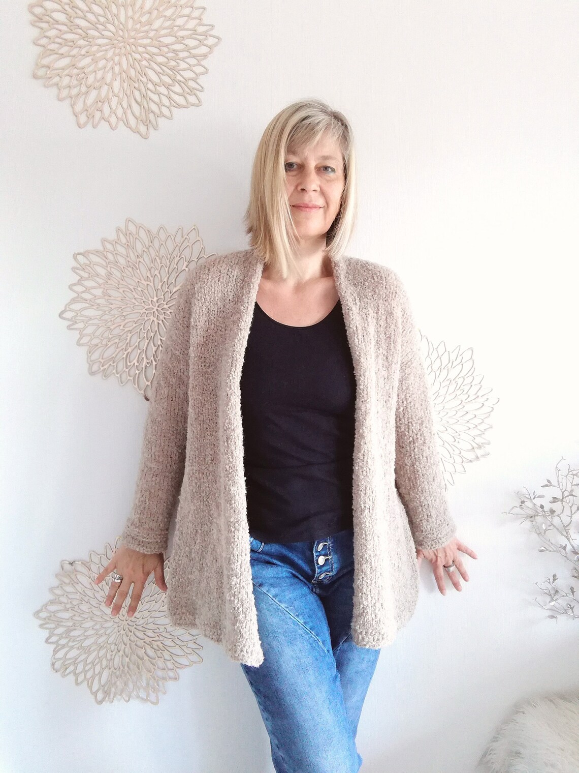 Alpaka Strickjacke Damen knit cardigan beige Wolljacke | Etsy